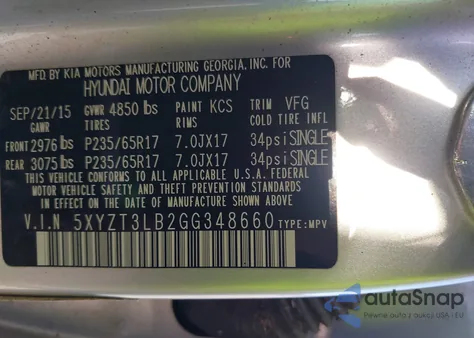 2016 Hyundai Santa Fe Sport 2.4L z USA, uszkodzony, nr VIN 5XYZT3LB2GG348660